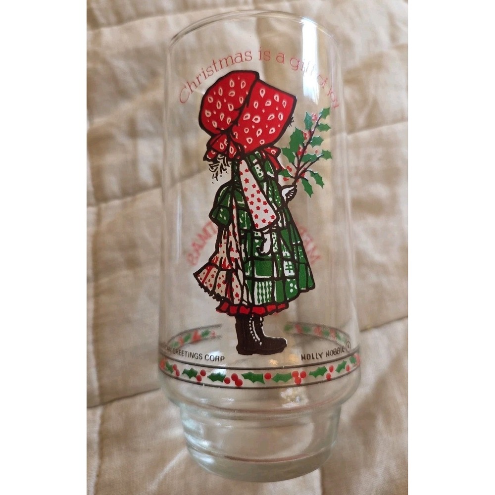 Vintage HOLLY HOBBIE Christmas Glass Coca Cola Gift Of Joy‎